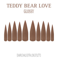 Teddy Bear Love warm brown press-on nails