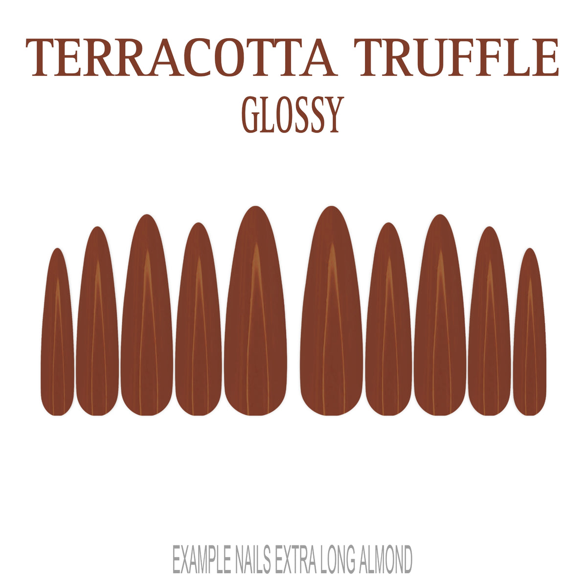Terracotta Truffle warm terracotta brown-orange extra long almond press-on nails with glossy finish