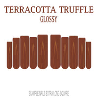 Terracotta Truffle warm terracotta brown-orange long square press-on nails with glossy finish