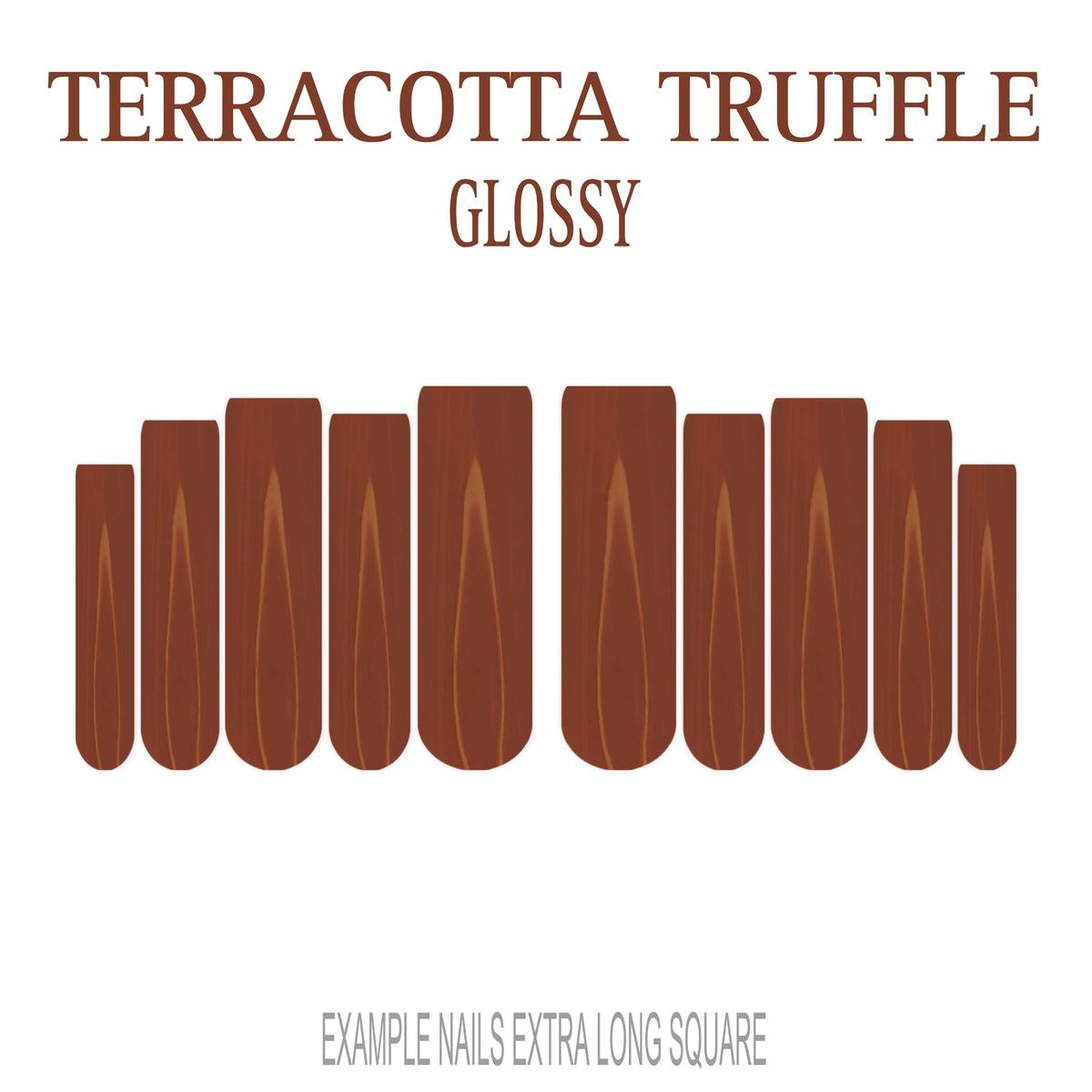 Terracotta Truffle warm terracotta brown-orange long square press-on nails with glossy finish
