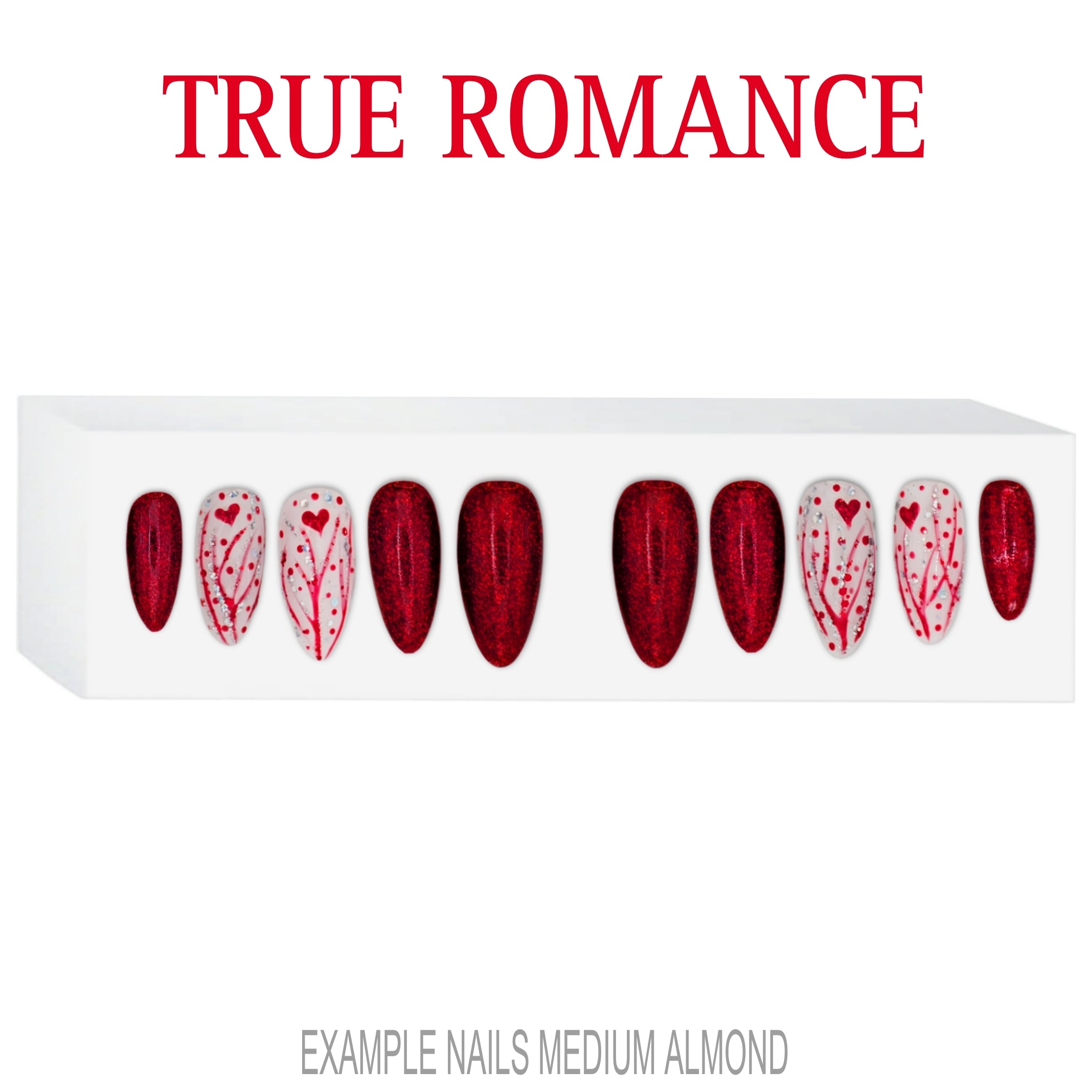 True Romance red glitter heart press-on nails
