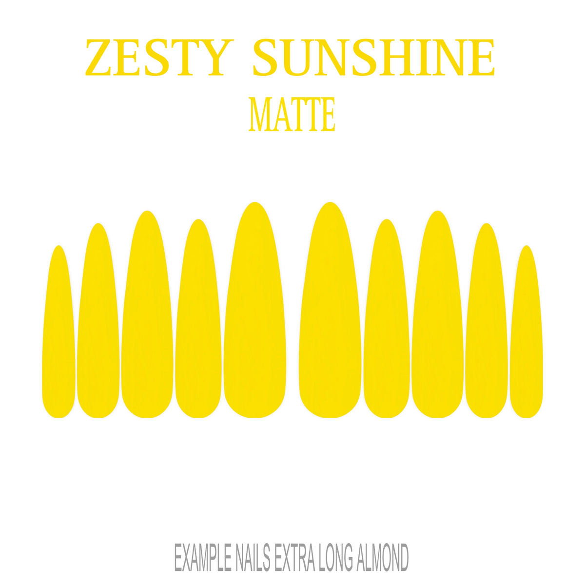 Zesty Sunshine bright yellow extra long almond press-on nails with matte finish