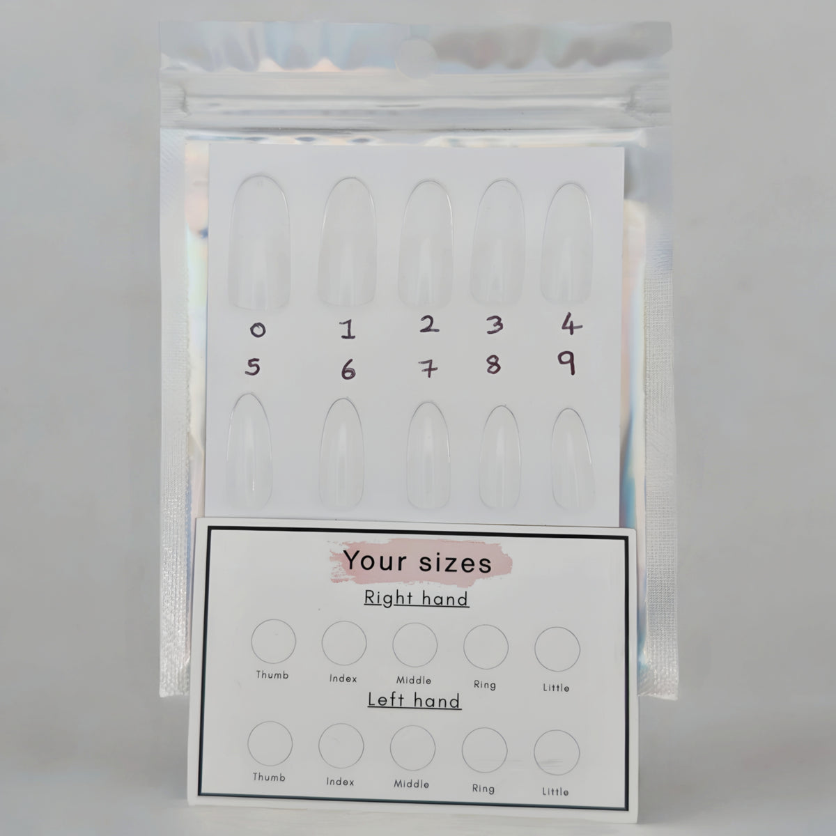 Almond press-on nail sizing kit sample tips