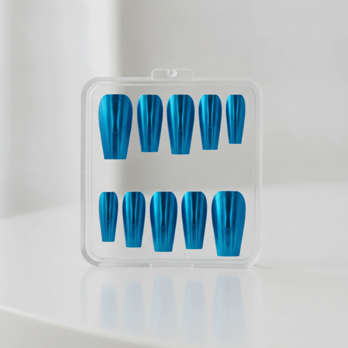 Deep Blue Sea blue chrome press-on nails with teal metallic shine