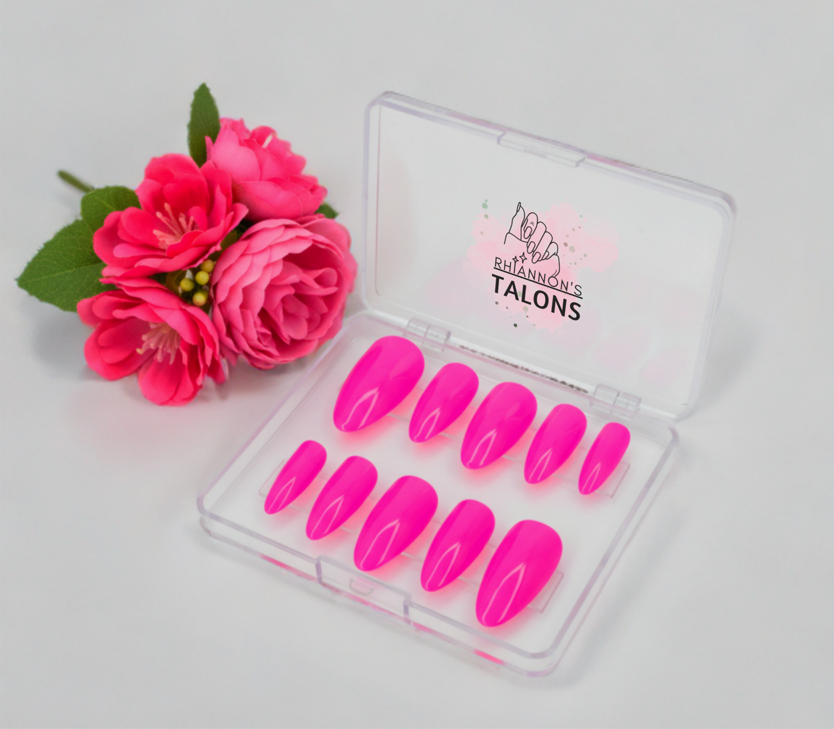 Flamingo Flash hot pink press-on nails with bold neon finish