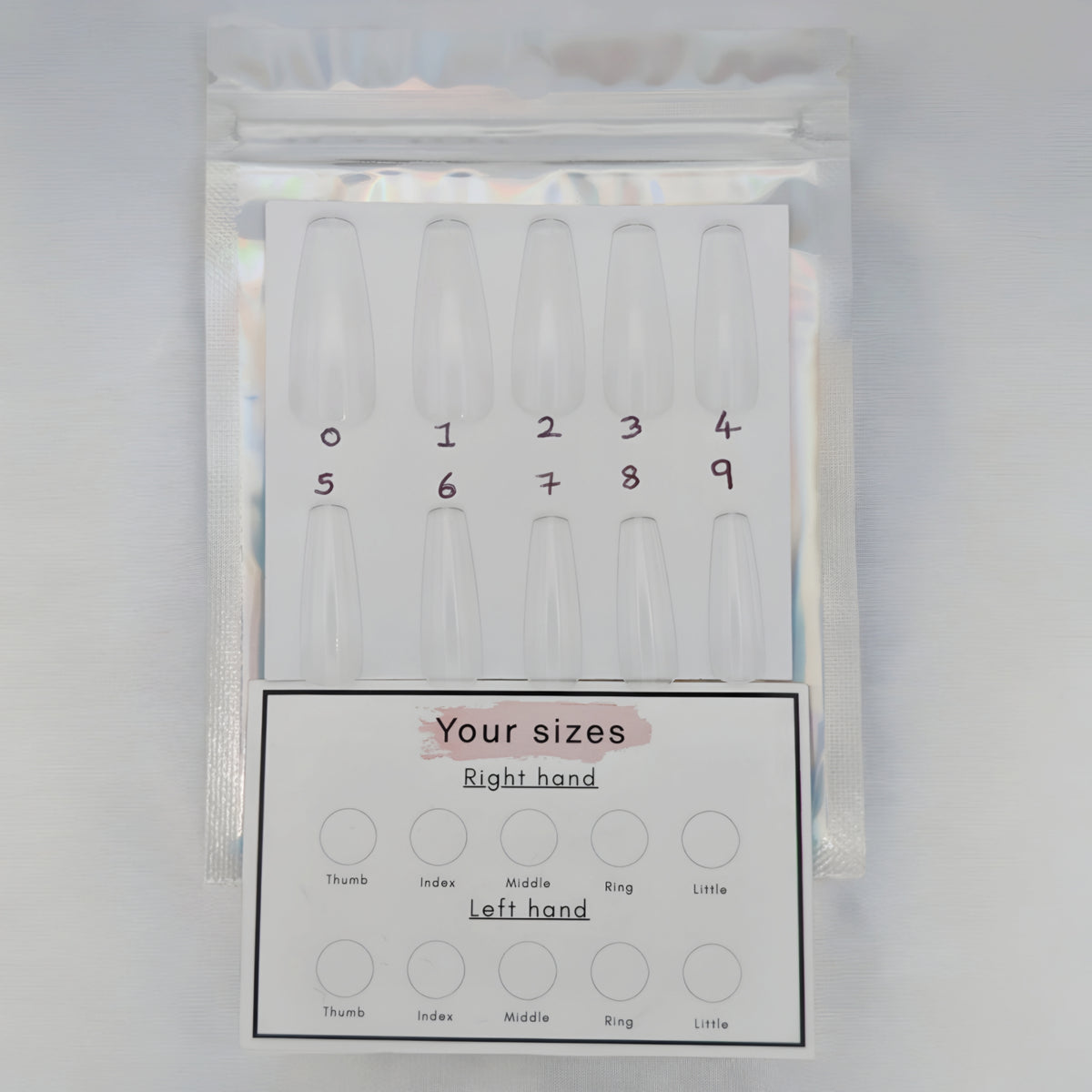 Long square press-on nail sizing kit sample tips