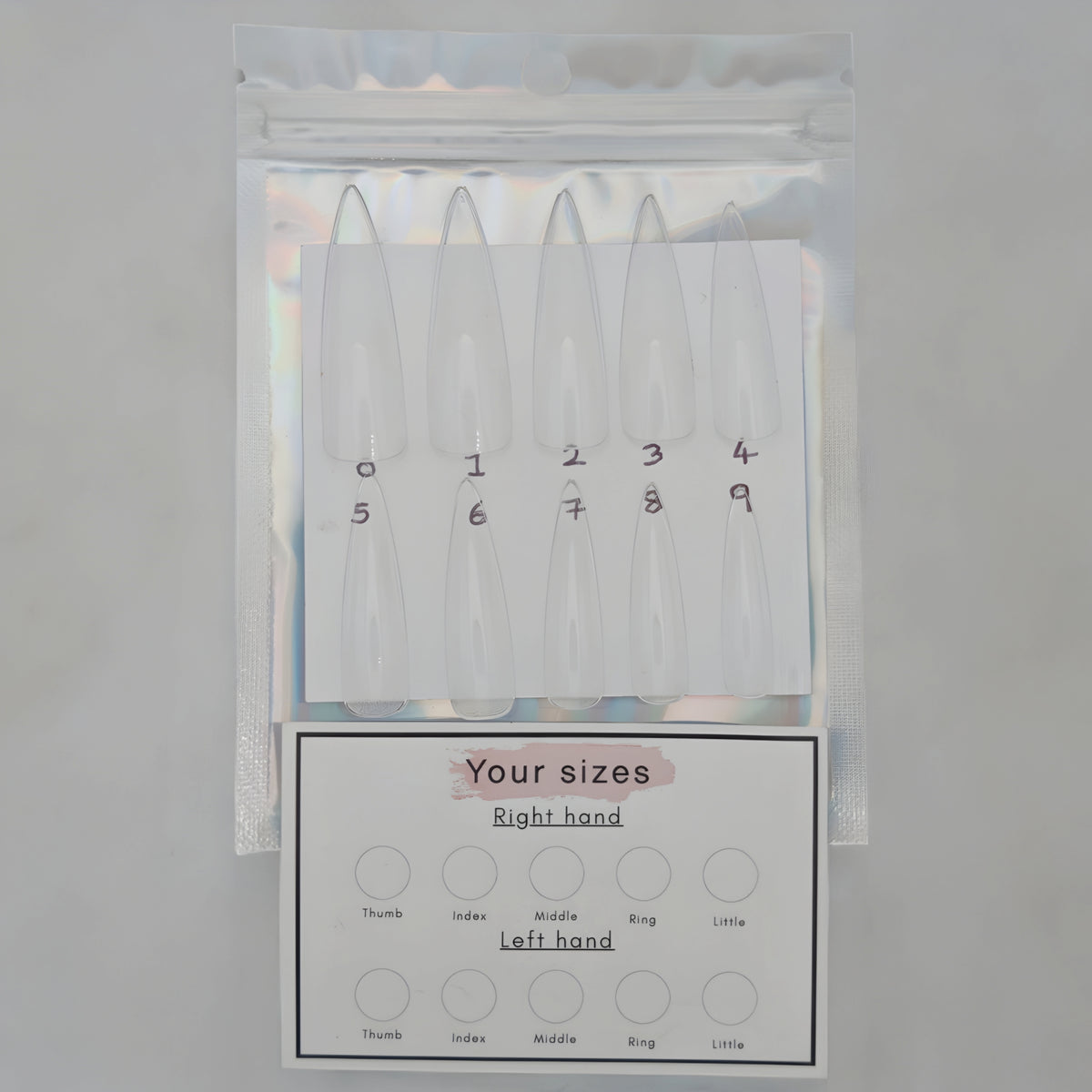 Oval press-on nail sizing kit sample tips
