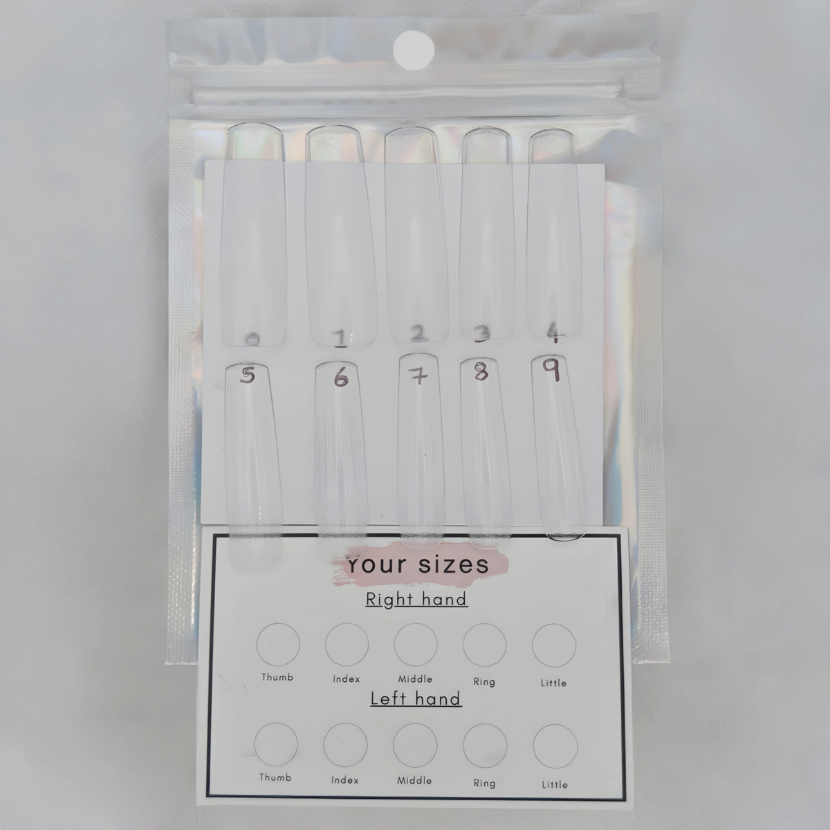 Press-on nail sizing kit sample tips for comparing nail widths and finding your size