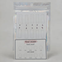 Press-on nail sizing kit showing sample nail tips for finding your correct fit