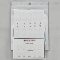 Rhiannon's Talons press-on nail sizing kit with sample nail tips and size guide