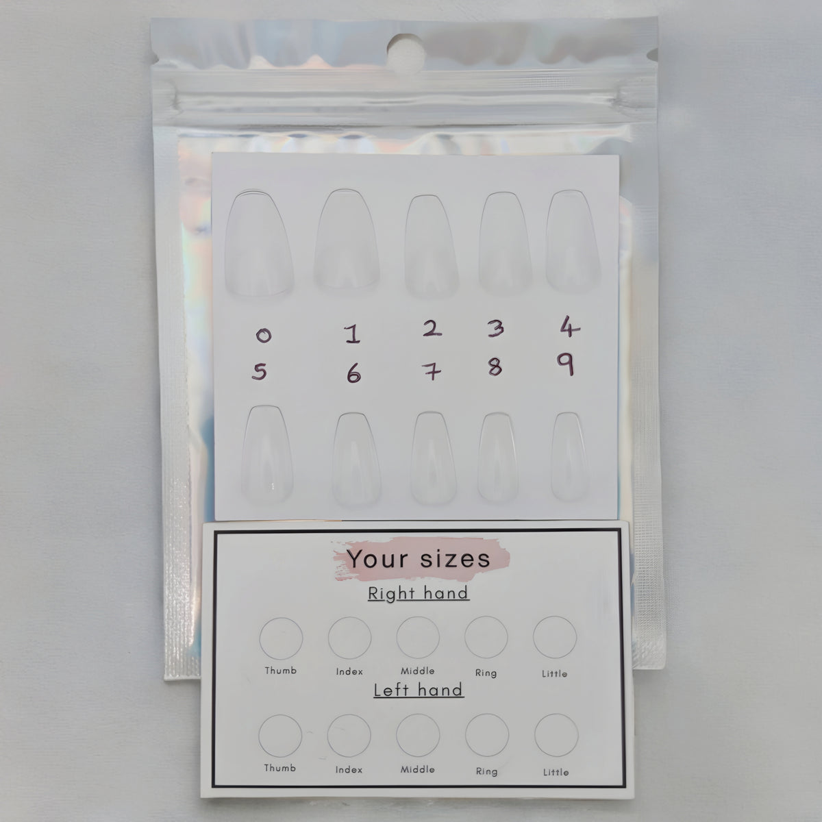 Short square press-on nail sizing kit sample tips